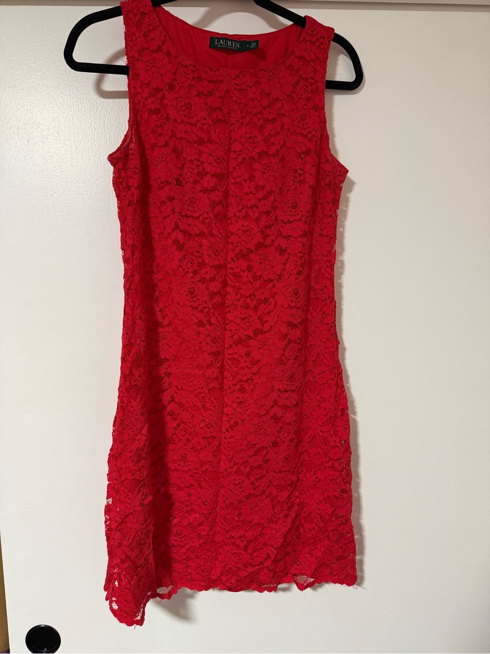 Ralph Lauren Red Floral Lace Sheath Dress